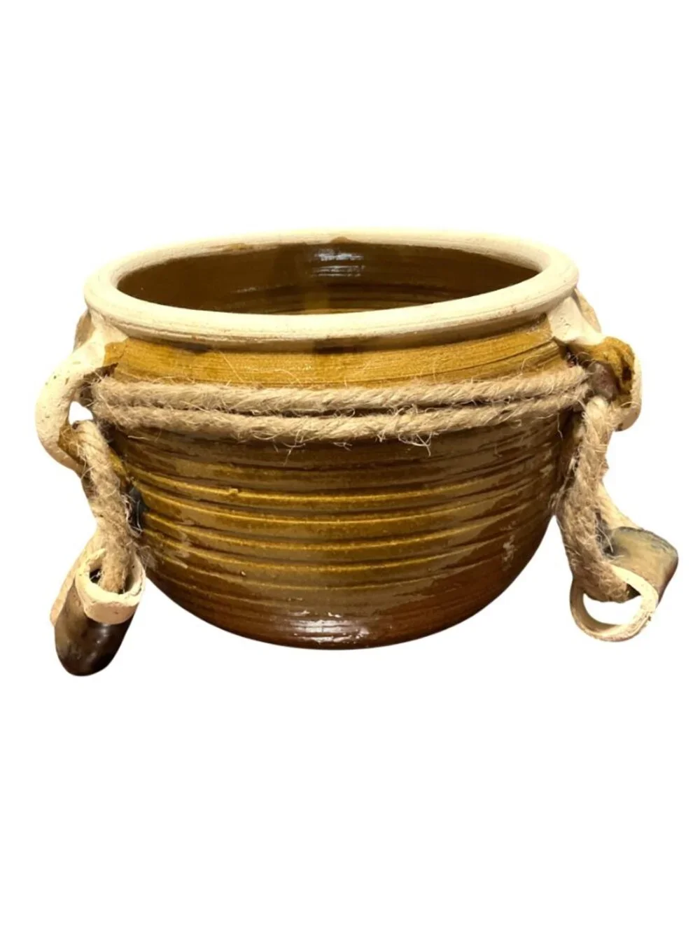 Studio Pottery Ceramic Hanging Planter Rope Accents For Indoor/Outdoor Plants